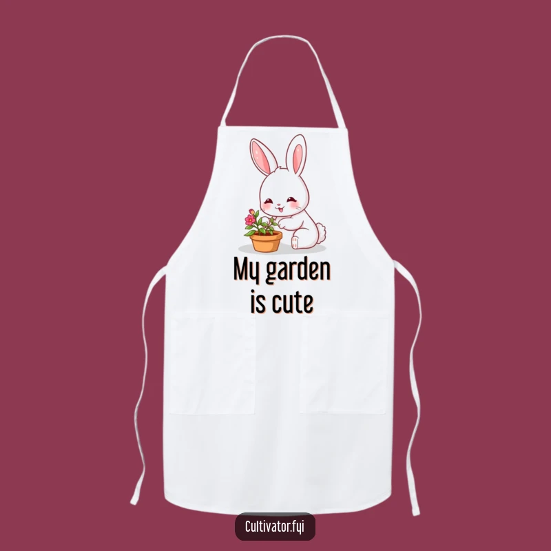 Funny Bunny Gardener Apron: Smiling Character Tending Small Plant