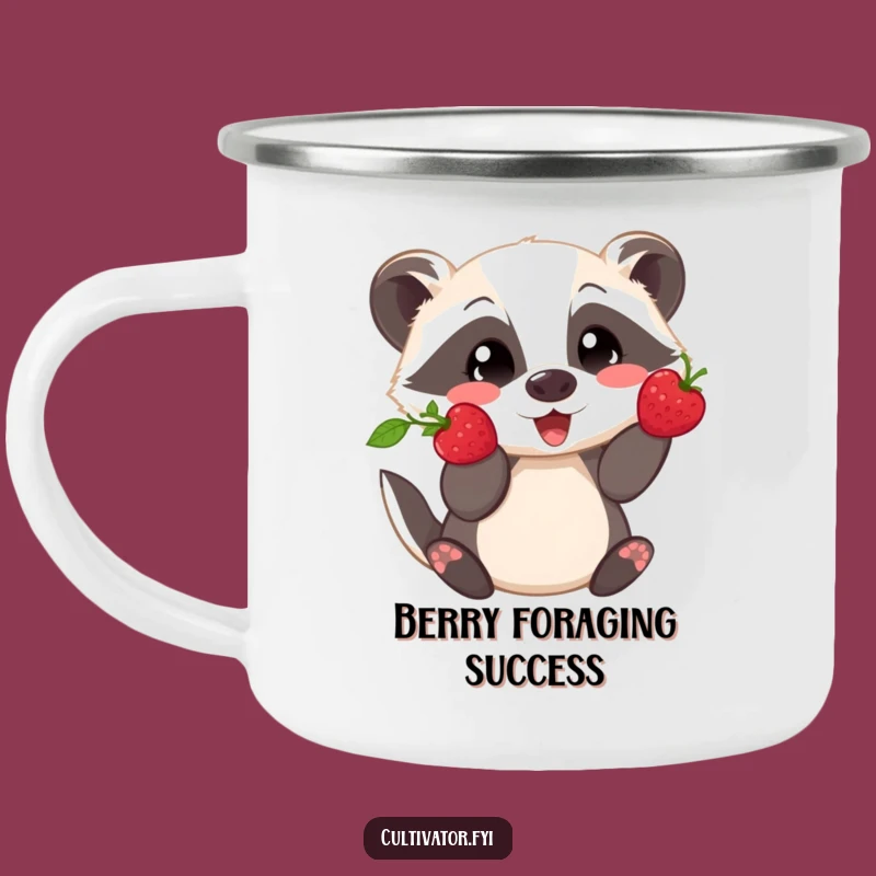 Funny Campfire Mug - Playful Badger Showing Off Berry, Perfect Outdoor Nature Gift