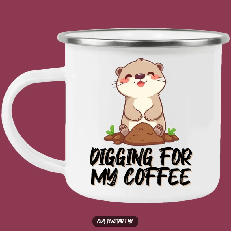 Funny Enamel Camping Mug: Otter Gardener Digging Soil