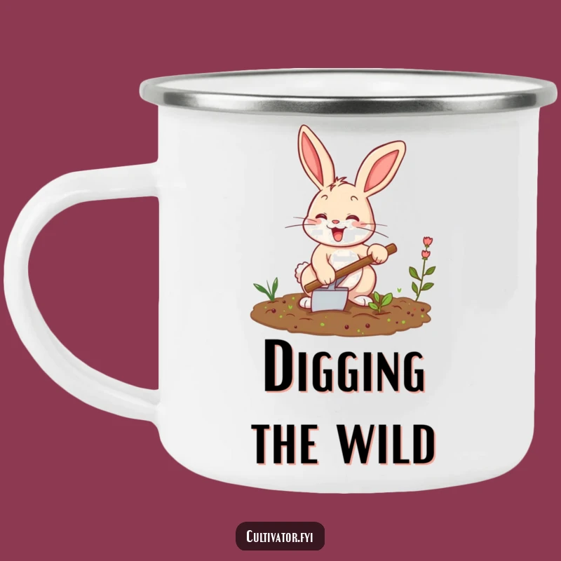 Funny Happy Bunny Tilling Soil Camping Mug - Durable & Hilarious Outdoor Gear