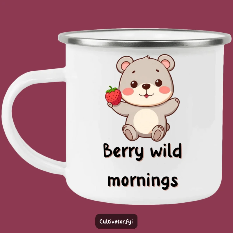 Funny Bear Berry Camping Mug: Playful Character Proudly Presents a Perfect Berry