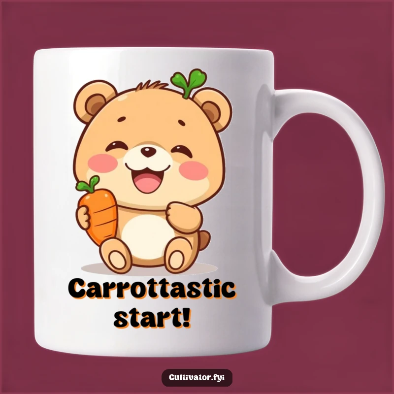 Funny Bear Carrot Mug: Joyful Bear Holding Carrot, Healthy Foodie Gift