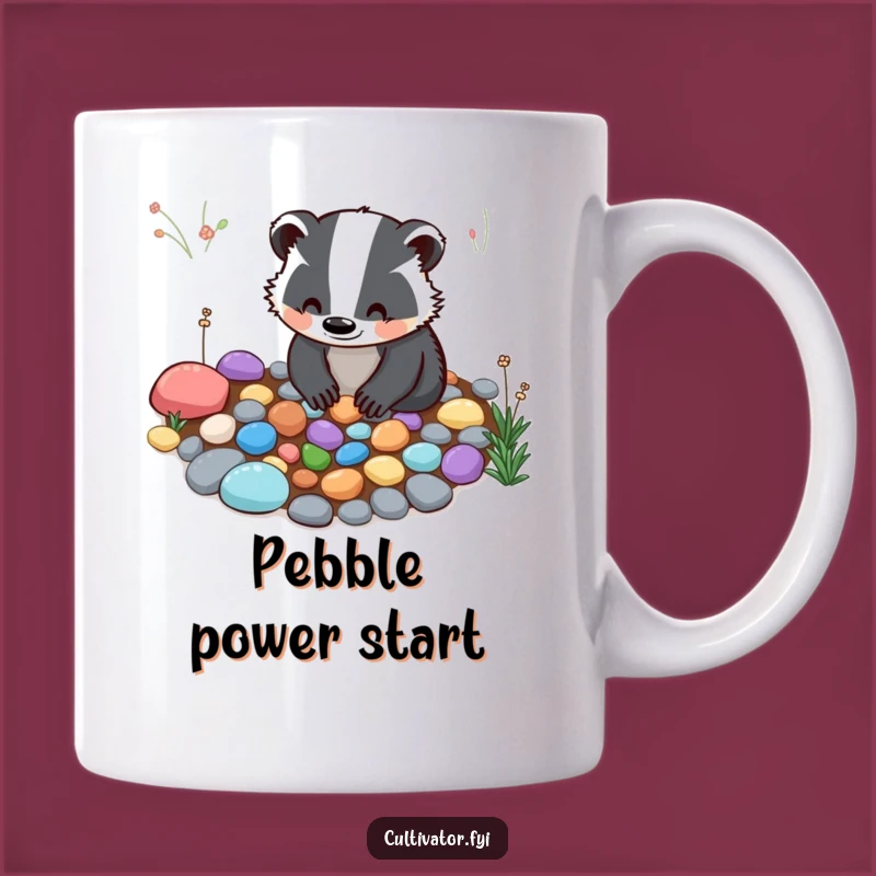 Funny Badger Garden Mug - Whimsical Pebble Arranging Character Gift