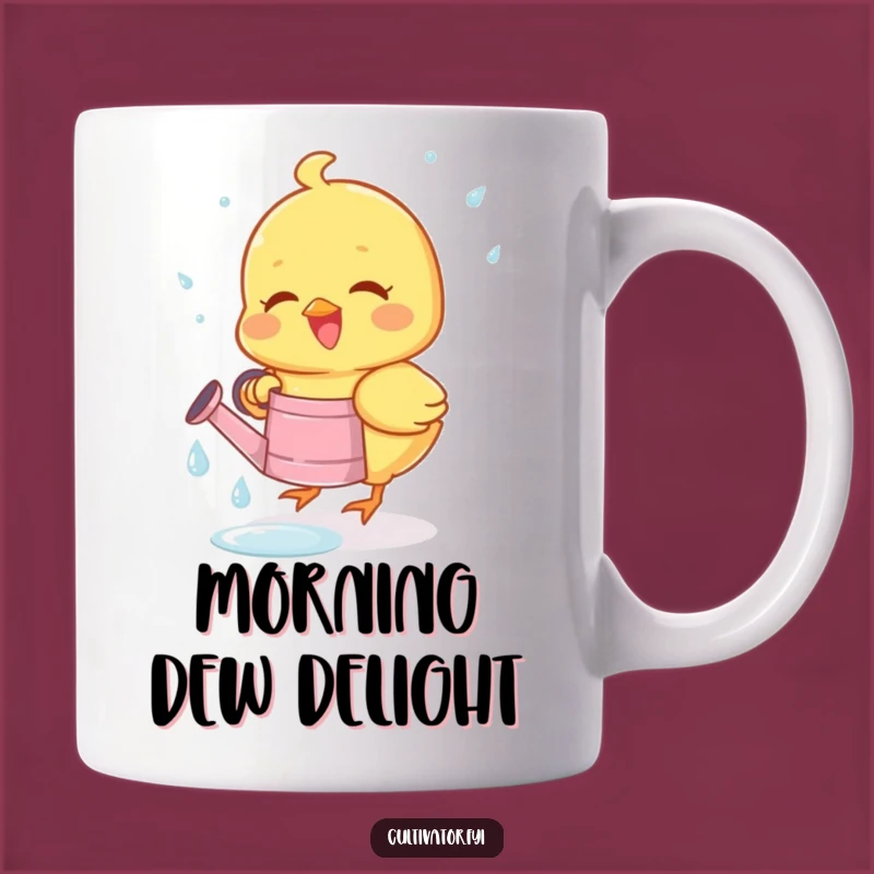 Funny Chick Dewdrop Mug - Joyous Bird Collecting Drops, Perfect Spring Gift