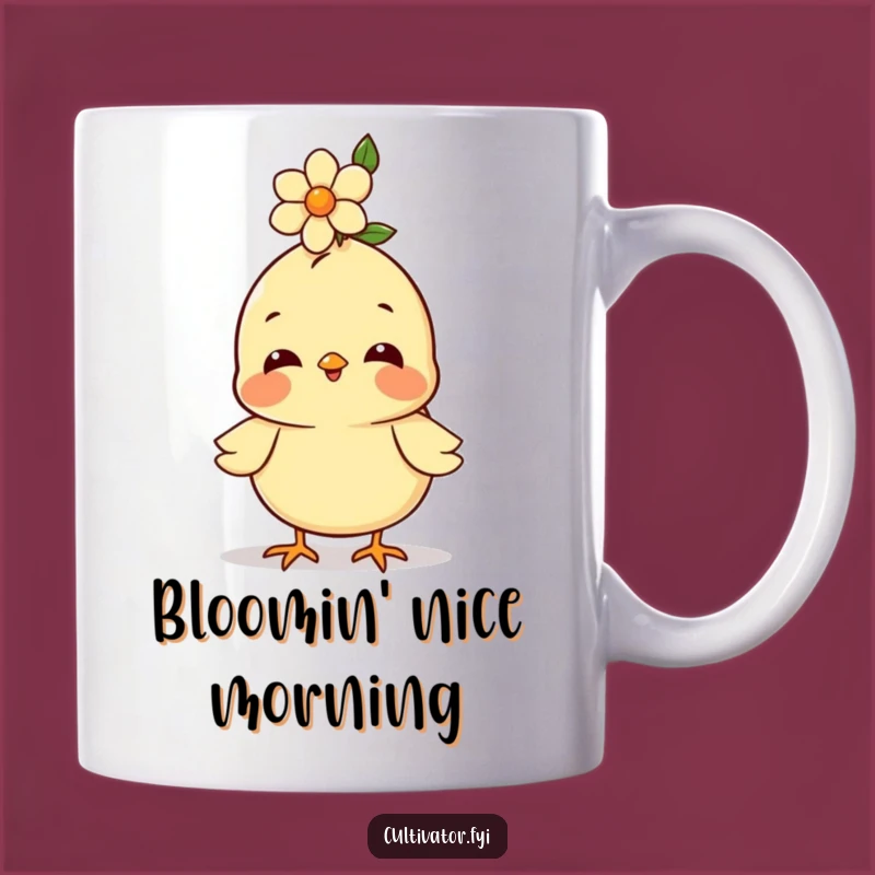 Funny Chick Flower Mug: Happy Chick Balancing Bloom, Cute Cheerful Gift Idea