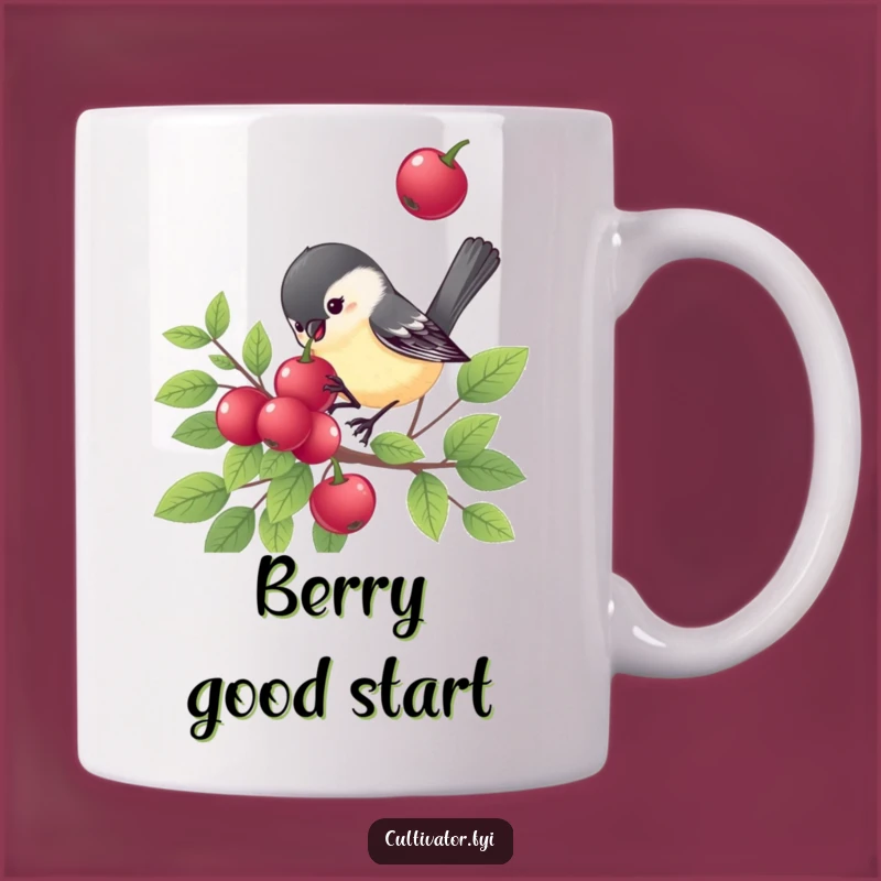 Funny Chickadee Mug: Cheerful Bird, Berry Delight, Perfect Funny Gift for Bird Lovers