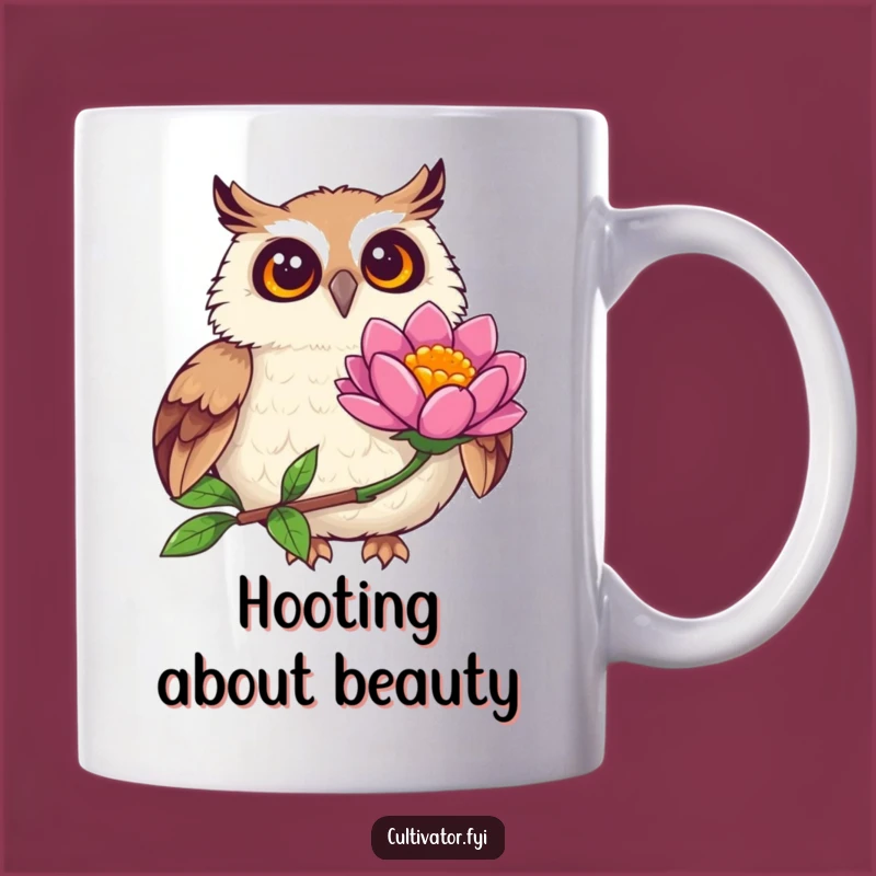 Funny Joyful Owl Observing Flower Mug - Bird Lover's Hilarious Gift
