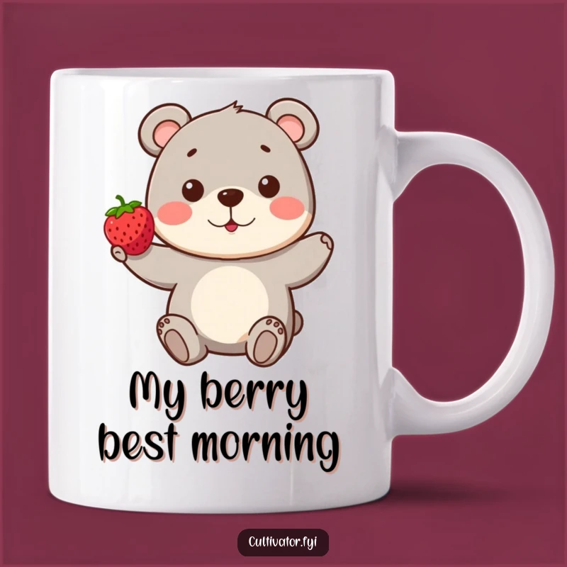 Funny Bear Berry Gift Mug: Playful Character Proudly Presents a Perfect Berry