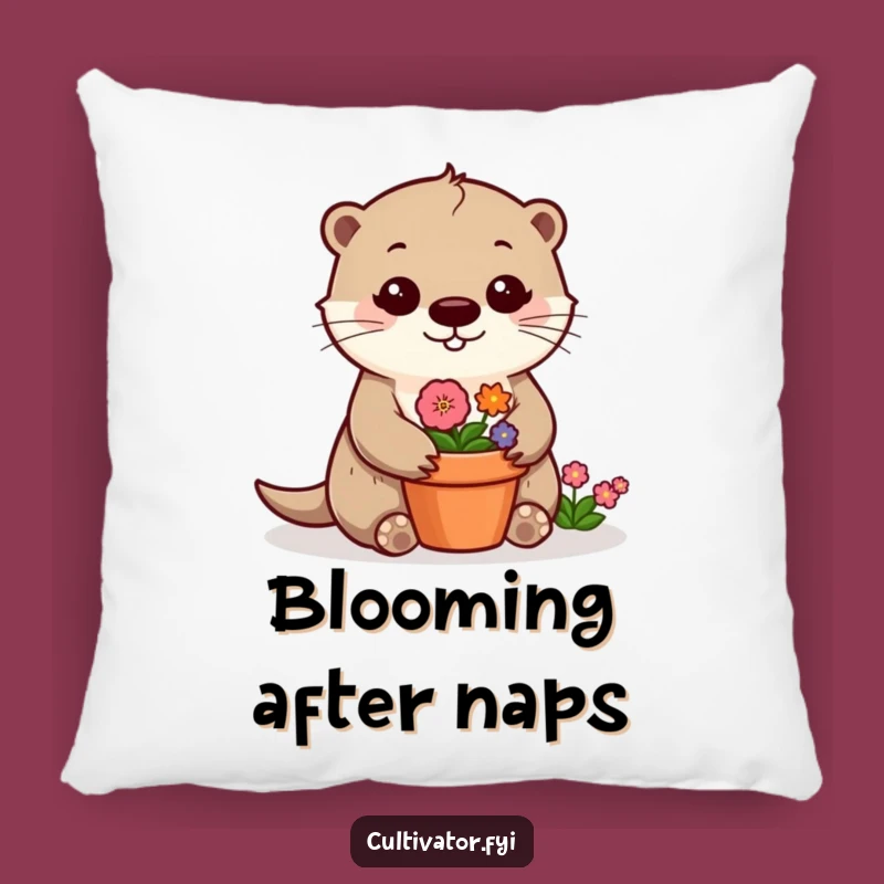 Funny Otter Pillow: Cheerful Flower Design, Soft Funny Gift for Cozy Comfort