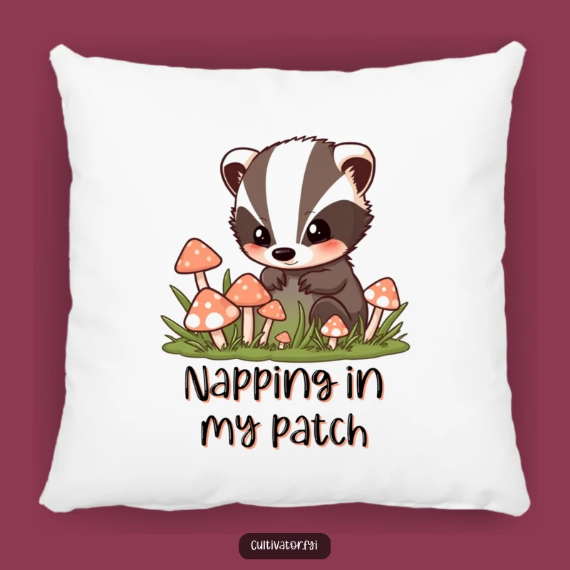 Funny Badger Mushroom Pillow - Soft Cushion for Cozy Exploration - Perfect Funny Gift