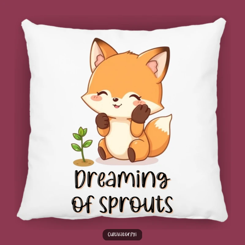 Funny Fox Garden Pillow: Cozy Sprout Tending Friend Cushion, Cute Funny Gift!