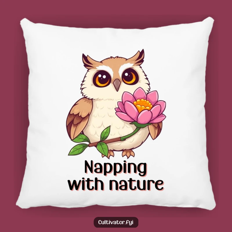 Funny Joyful Owl Observing Flower Pillow - Cozy & Charming Decor