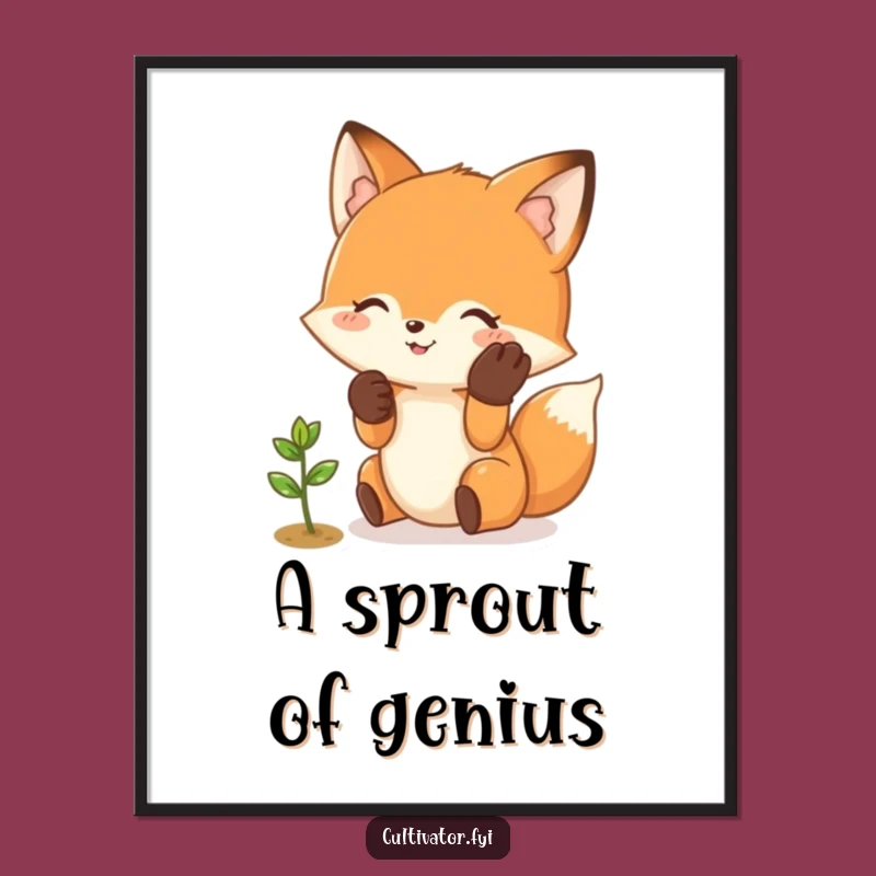 Funny Fox Plant Art Print: Gentle Sprout Tending Joyful Scene, Instant Funny Gift!