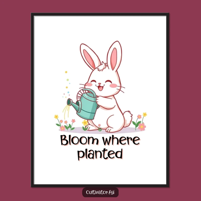 Funny Bunny Flower Art Print: Cheerful Sprinkling Joyful Scene, Instant Funny Gift!