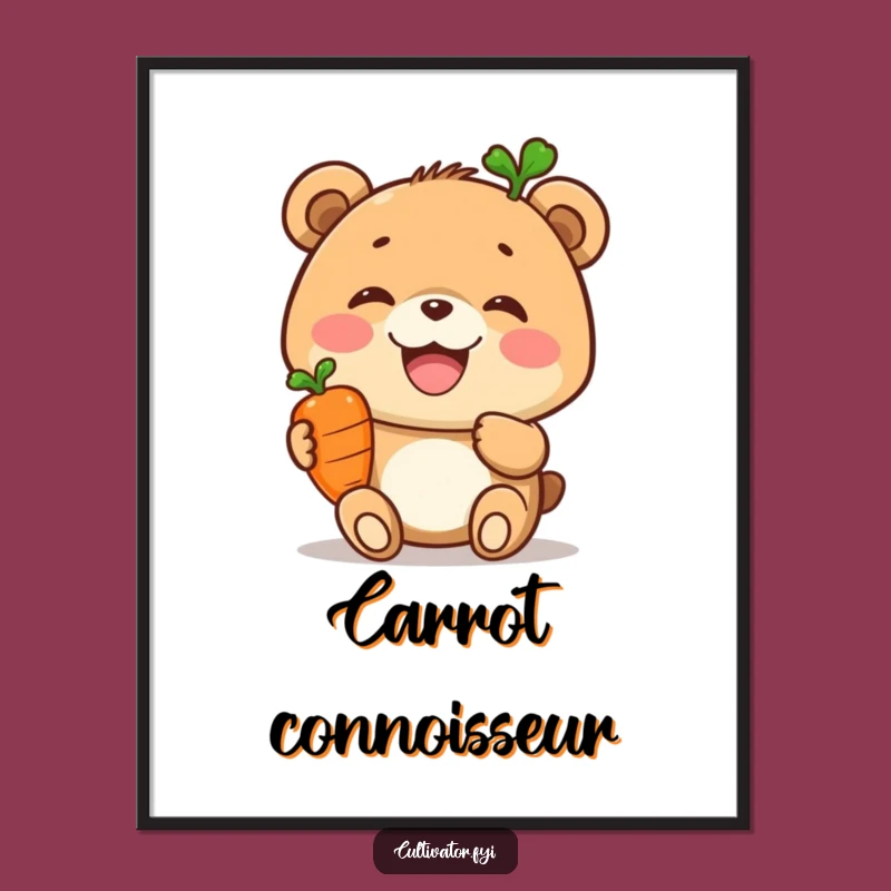 Funny Bear Digital Art: Joyful Carrot, Printable Healthy Art, Whimsical Decor Gift