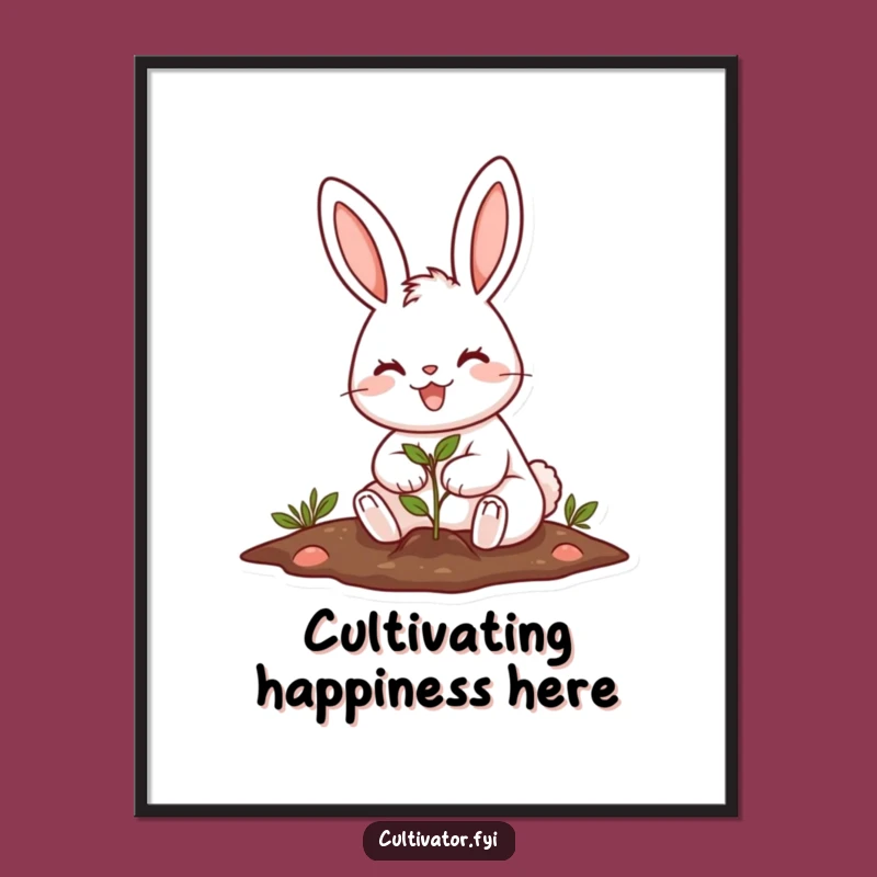 Funny Rabbit Planting Digital Art: Instant Garden Cheer Print