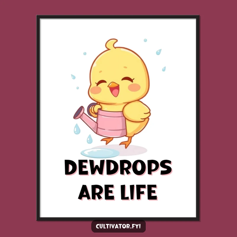 Funny Chick Dewdrop Digital Art - Joyous Bird Collecting Drops, Instant Spring Decor Gift