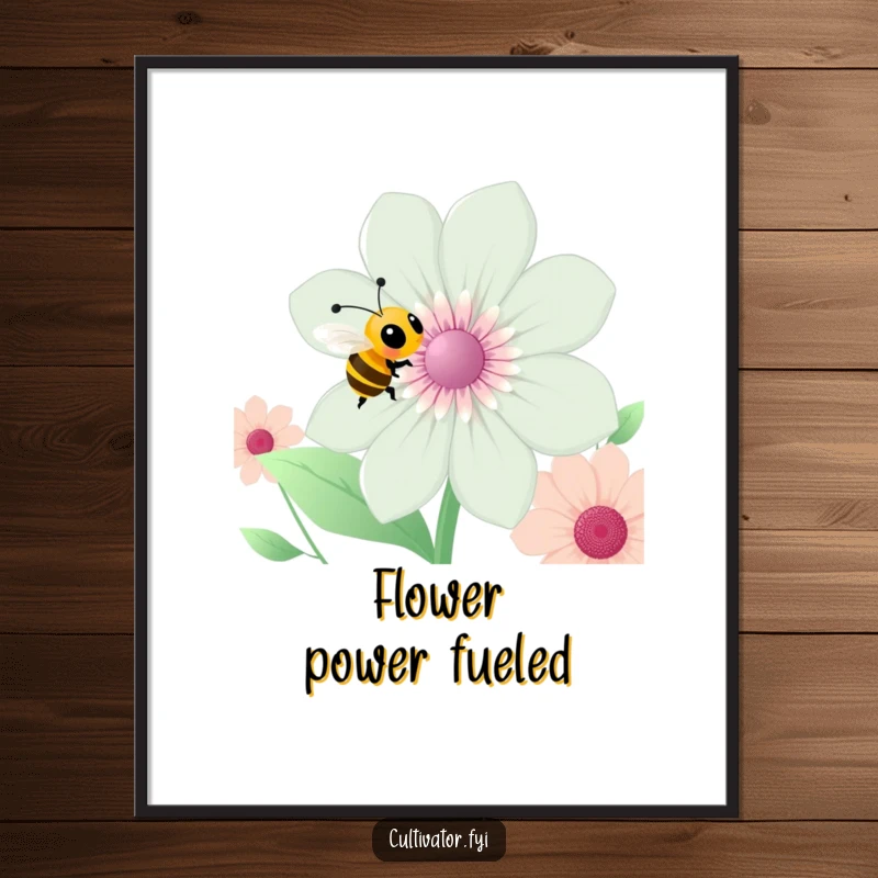 Funny bee digital art print, a busy bee flying around a flower, instant download, humorous garden illustration, perfect funny gift.