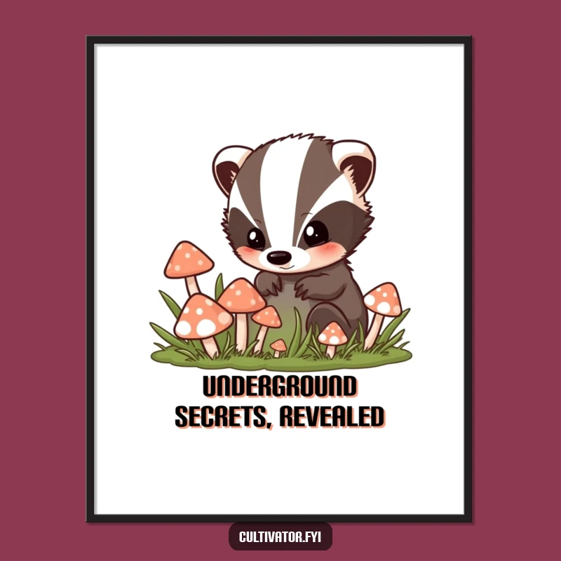 Funny Badger Mushroom Digital Art Print - Instant Woodland Curiosity Download - Perfect Funny Gift