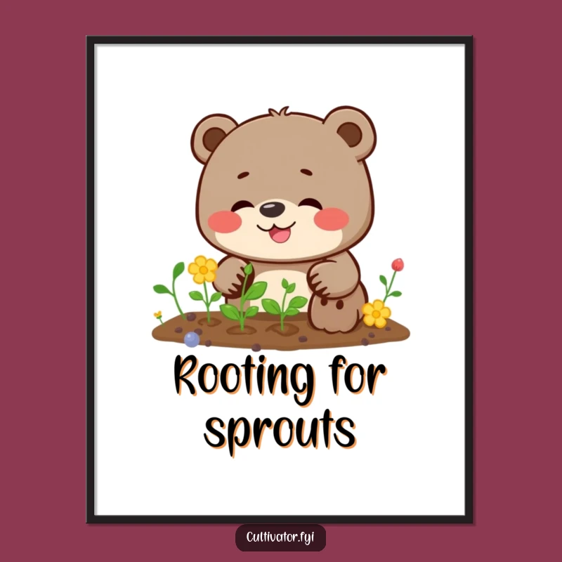 Funny Bear Planting Digital Art: Giggling Gardener Scene, Instant Funny Gift for Decor