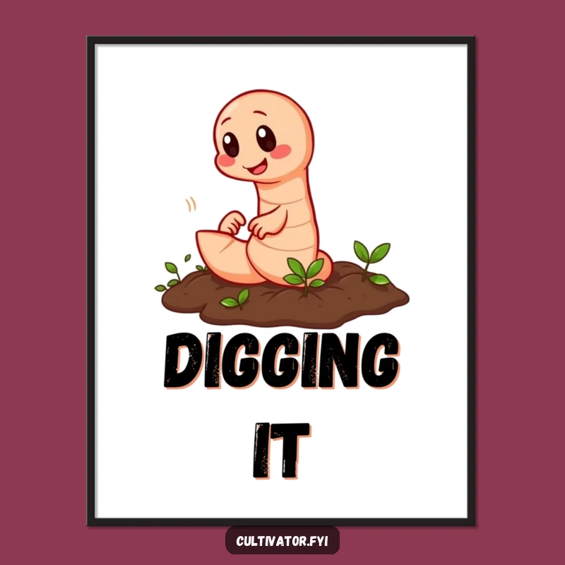 Funny Earthworm Tilling Digital Art: Instant Whimsical Decor for Garden Lovers