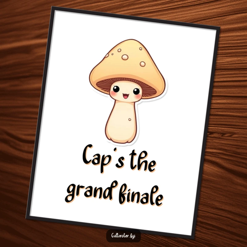 Funny proud mushroom digital art print showing a mushroom proudly displaying its cap, perfect for instant humorous wall decor and digital use.