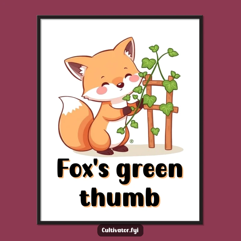 Funny Whimsical Fox Guiding Vine Art - Instant Garden Download