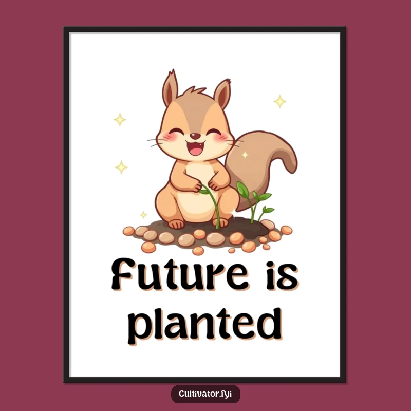 Funny Squirrel Planting Seeds Digital Art: Instant Giggle-Worthy Garden Decor