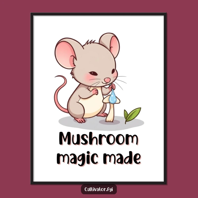 Funny Mouse Mushroom Art Print: Diligent Watering Joyful Scene, Instant Funny Gift!