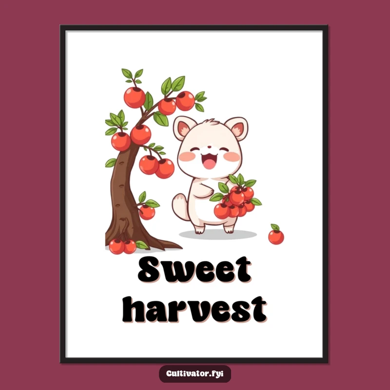 Funny Fruit Harvester Print: Joyful Animal Funny Gift for Garden Wall Art