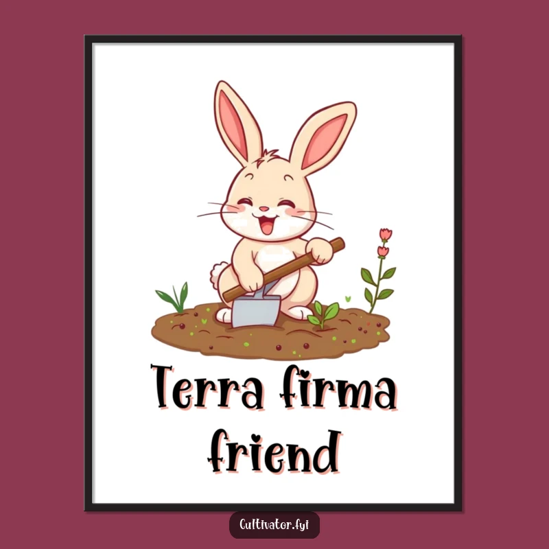 Funny Happy Bunny Tilling Soil Digital Art - Instant Hilarious Decor Download