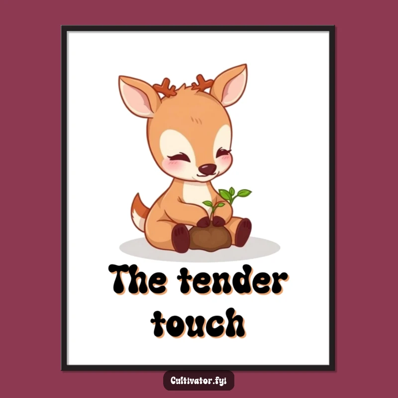Funny Perky Deer Nurturing Seedling Art - Instant Nature Download