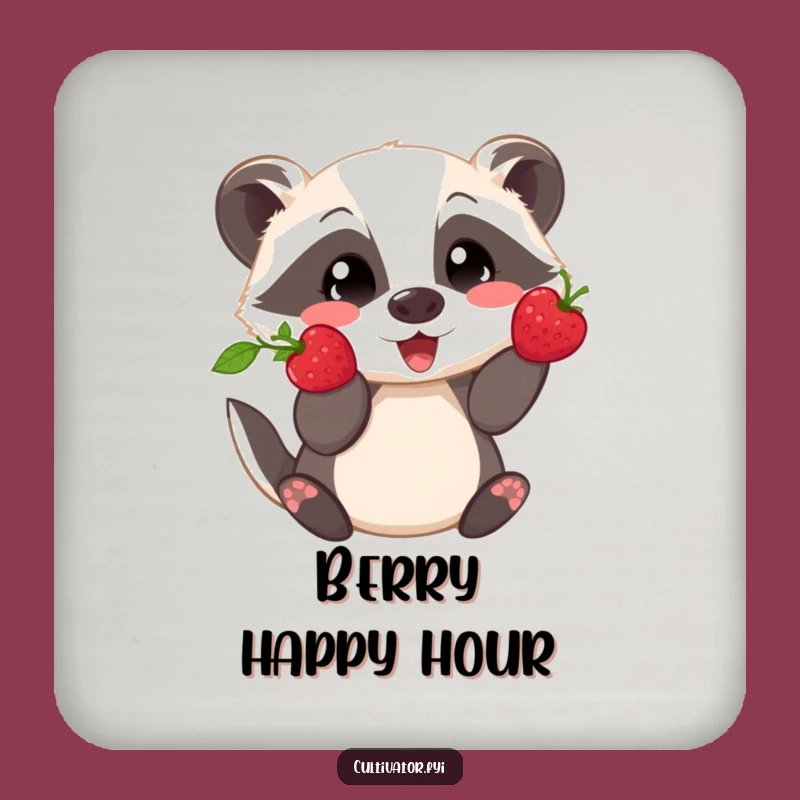 Funny Badger Berry Coaster - Playful Showing Off Fresh Pick, Perfect Bar Gift