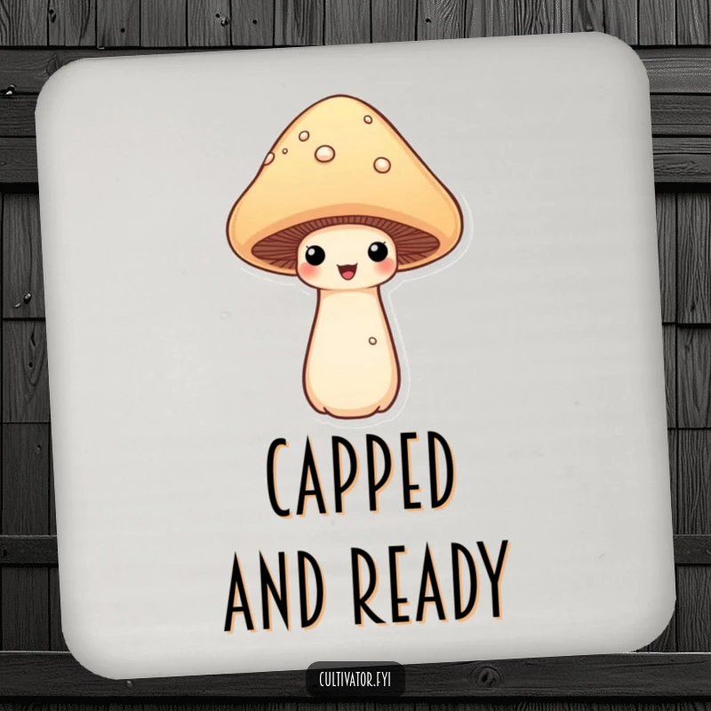Funny proud mushroom drink coaster with a mushroom proudly displaying its cap, adding a humorous and protective element to drink surfaces.