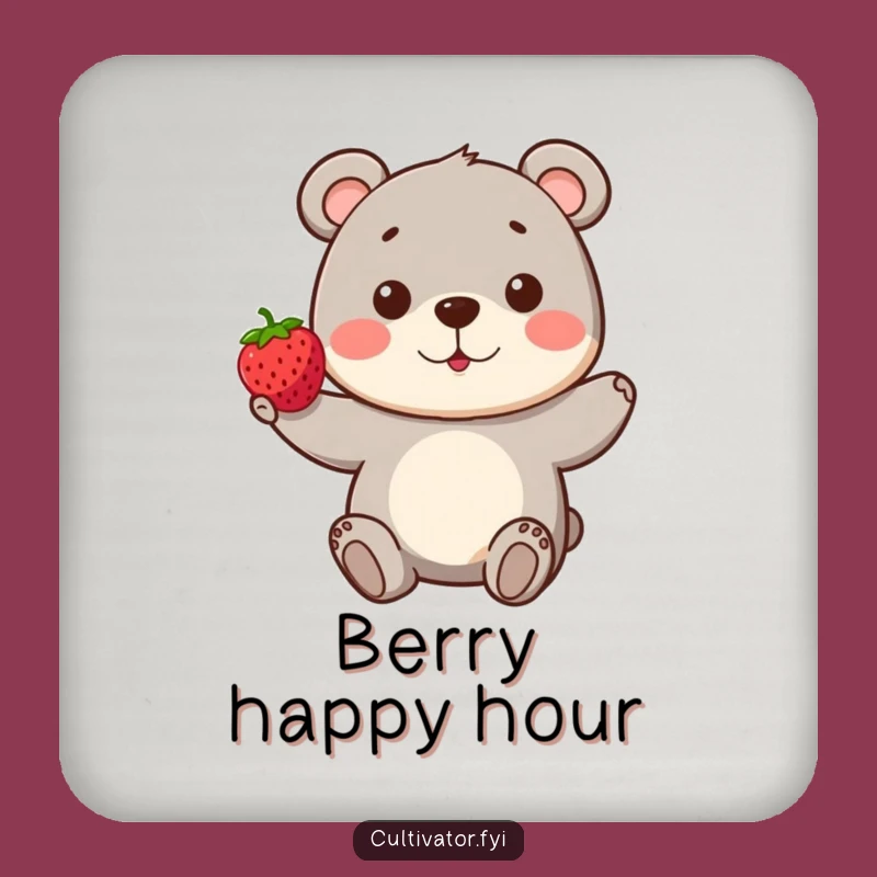 Funny Bear Berry Coaster: Playful Character Proudly Presents a Perfect Berry