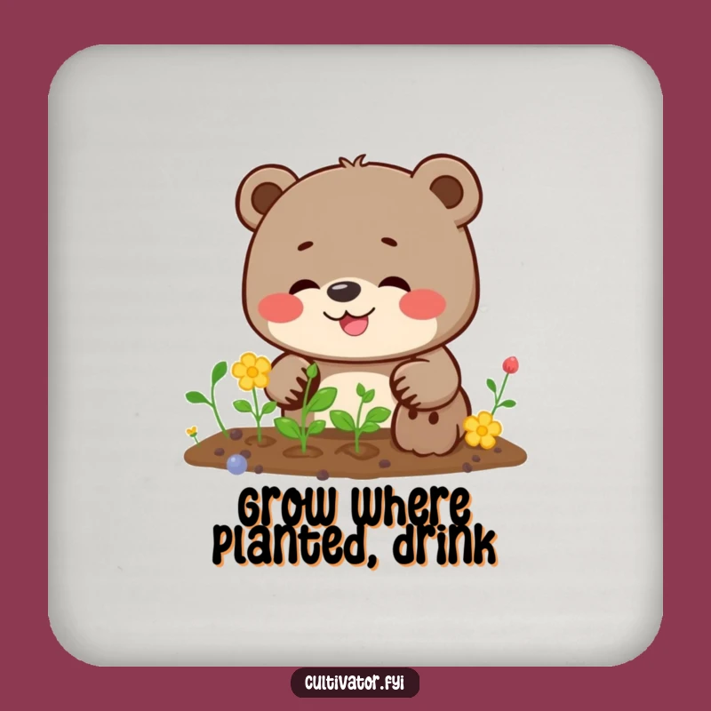 Funny Bear Coaster: Giggling Planter Design, Charming Funny Gift for Table Protection