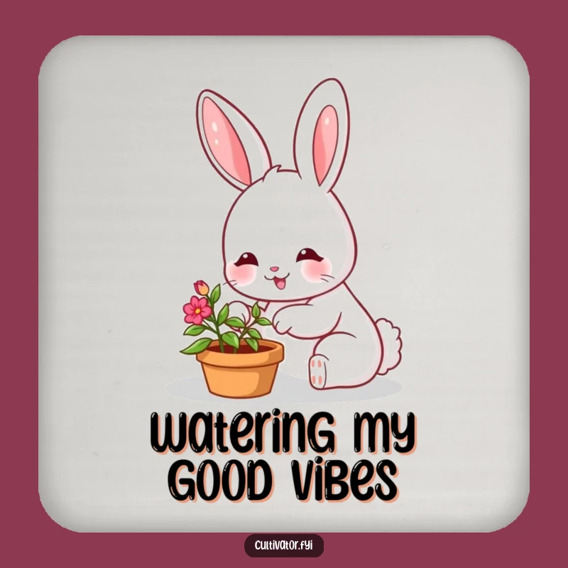 Funny Bunny Garden Coaster: Smiling Character Tending Plant