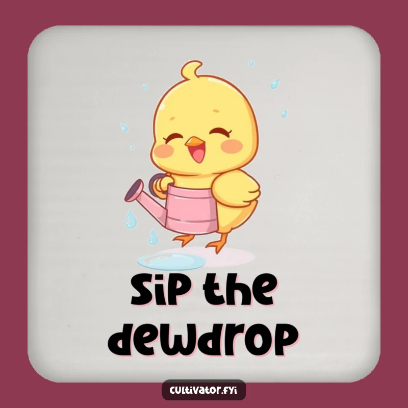 Funny Chick Dewdrop Coaster - Joyous Bird Collecting Drops, Perfect Spring Bar Gift