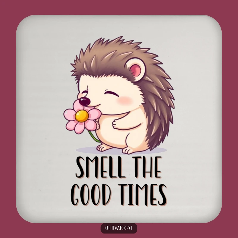 Funny Hedgehog Flower Coaster - Contented Smelling Bloom, Perfect Bar Gift