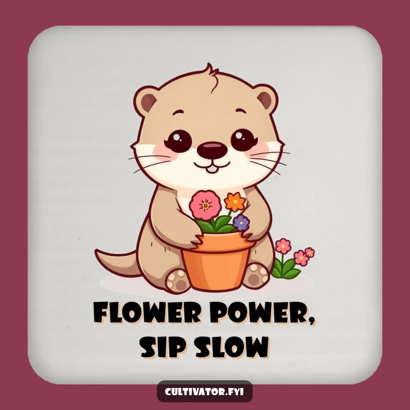Funny Otter Coaster: Cheerful Flower Design, Charming Funny Gift for Table Protection