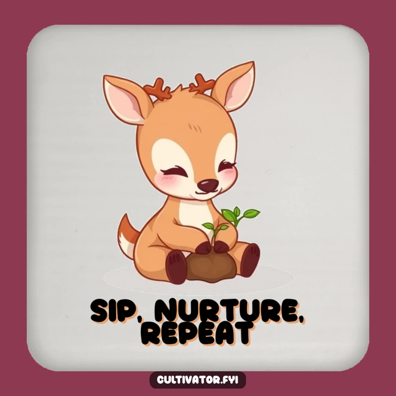 Funny Perky Deer Nurturing Seedling Coaster - Protect Surfaces with Nature's Charm