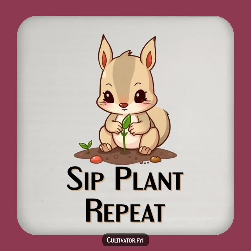 Funny Squirrel Gardener Coaster: Determined Character Planting Seed