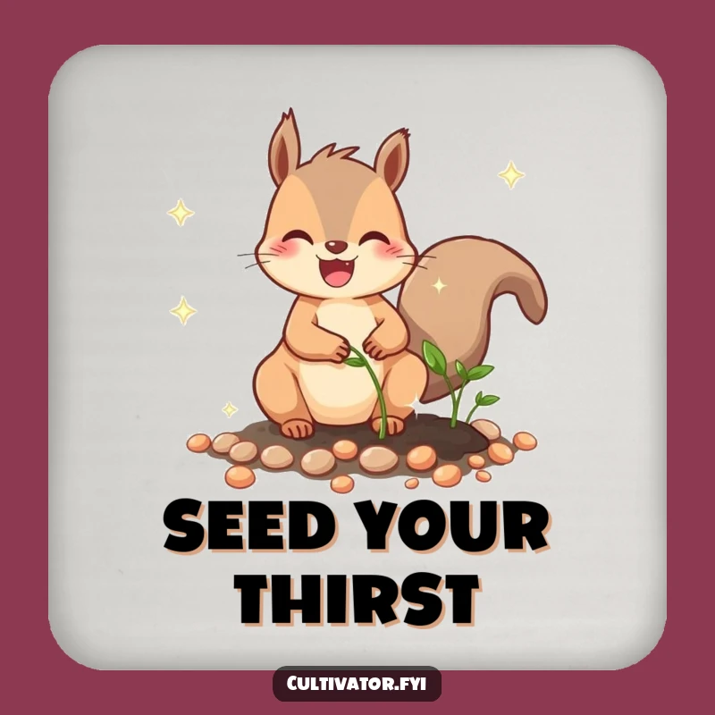 Funny Squirrel Planting Seeds Coaster: Protect Surfaces with Garden Humor