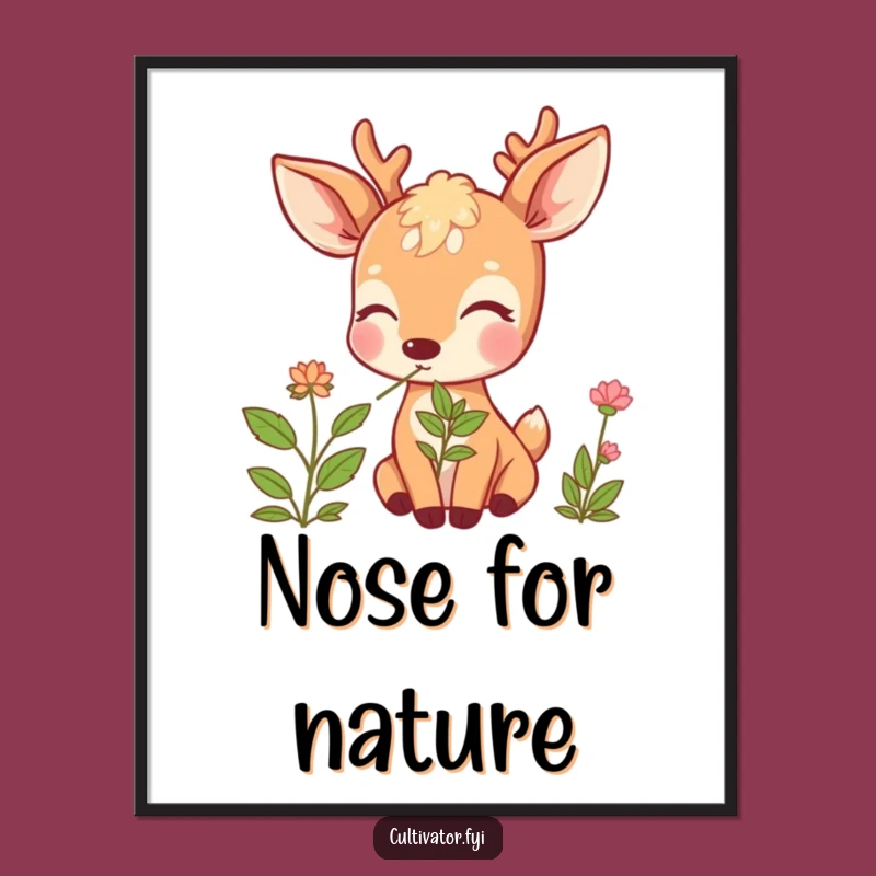 Funny Deer Herb Poster: Blissful Nature Art Print, Humorous Wall Decor
