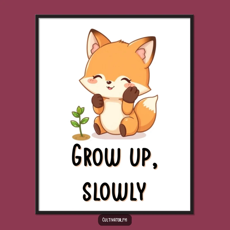 Funny Fox Plant Art: Gentle Sprout Tending Scene, Whimsical Funny Gift Poster!