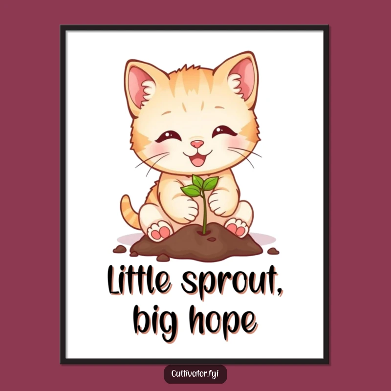 Funny Kitten Planting Poster: Cute, Humorous Wall Art for Plant Lovers' Spaces