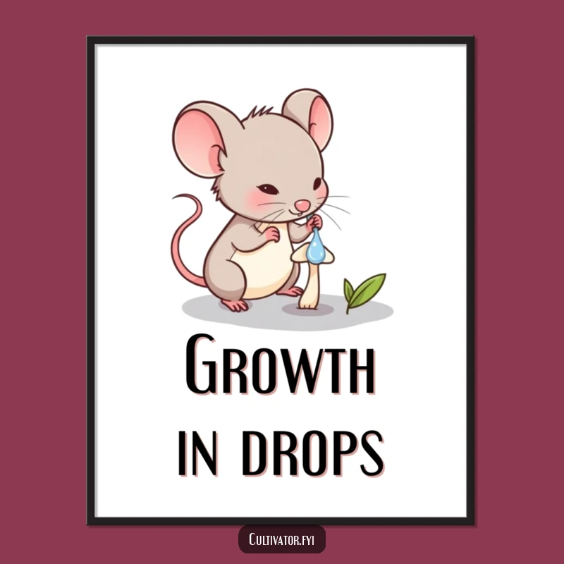 Funny Mouse Mushroom Art: Diligent Watering Scene, Whimsical Funny Gift Poster!