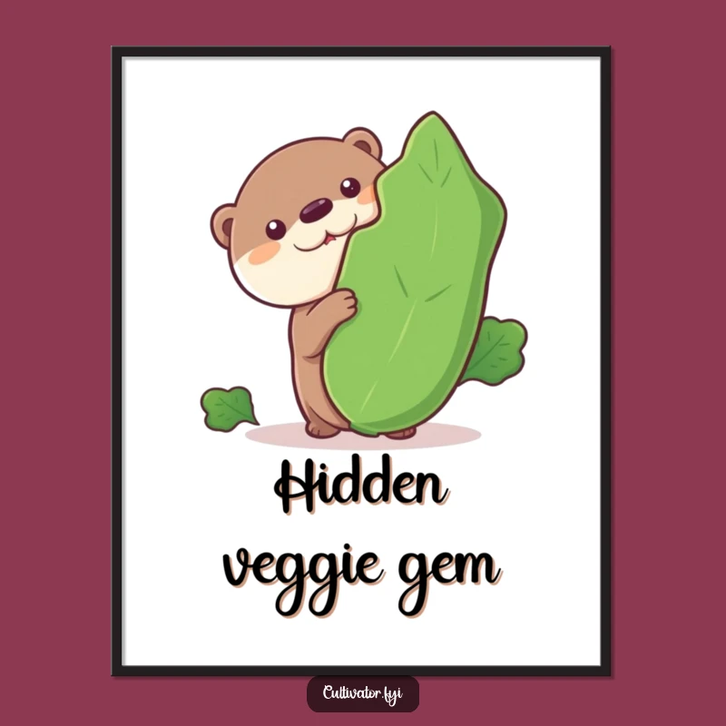 Funny Otter Poster: Curious Peek, Whimsical Vegetable Art, Hilarious Wall Decor Gift