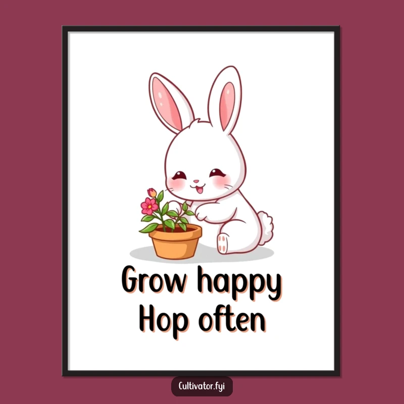 Funny Bunny Garden Poster: Smiling Character Tending Small Plant