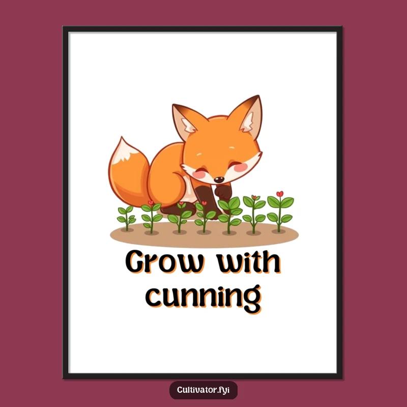 Funny Fox Poster - Playful Planter Art, Whimsical Wall Decor Funny Gift